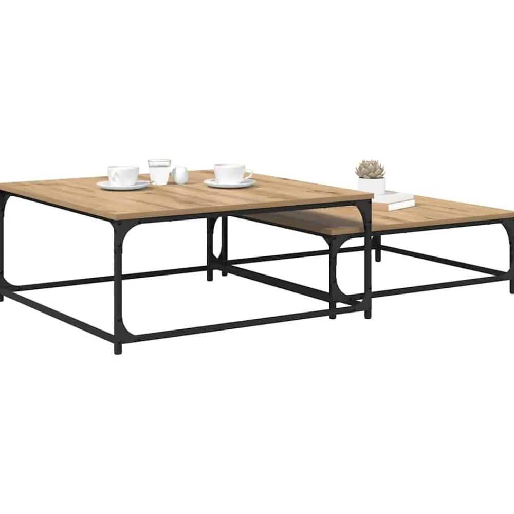 vidaXL Mesa de Café 2 pcs Roble artesanal Madera de ingeniería Roble artisan Sale