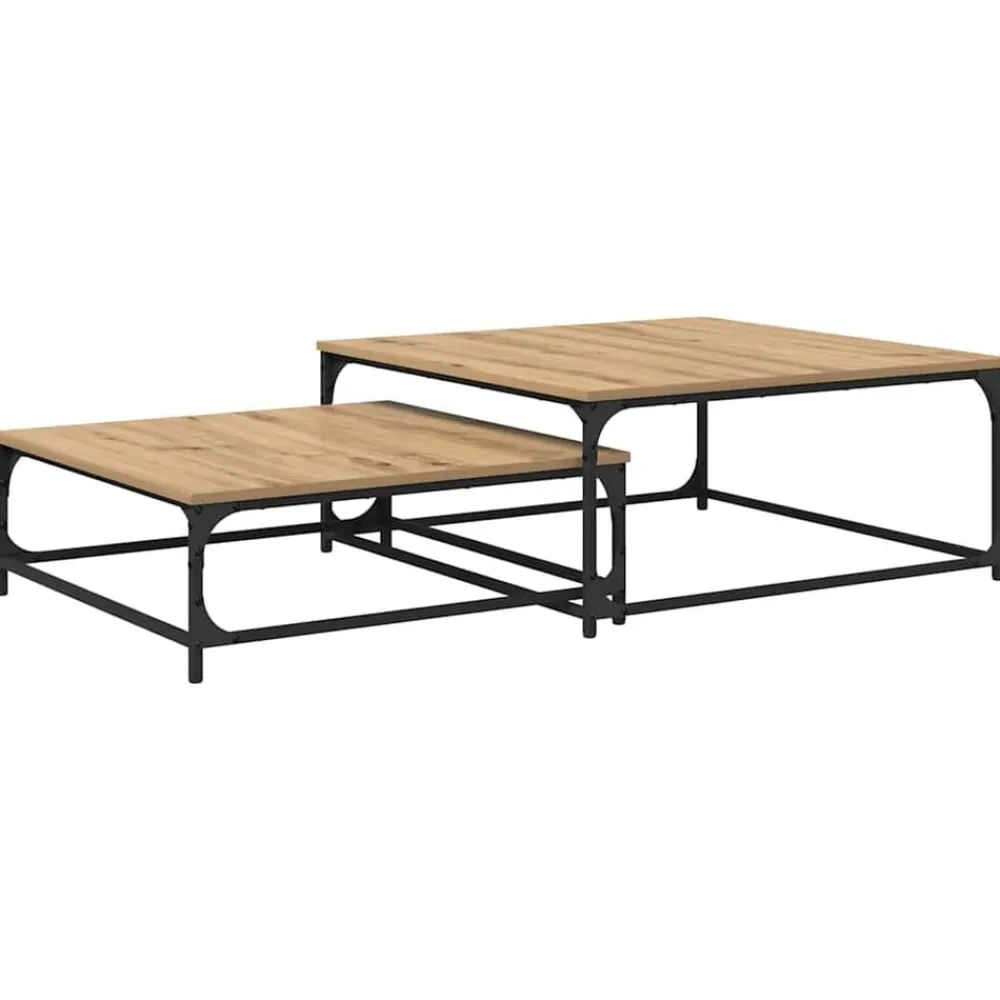 vidaXL Mesa de Café 2 pcs Roble artesanal Madera de ingeniería Roble artisan Sale