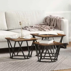 vidaXL Mesa de Café 3 pcs Madera Ingenierizada y Acero Roble ahumado Best