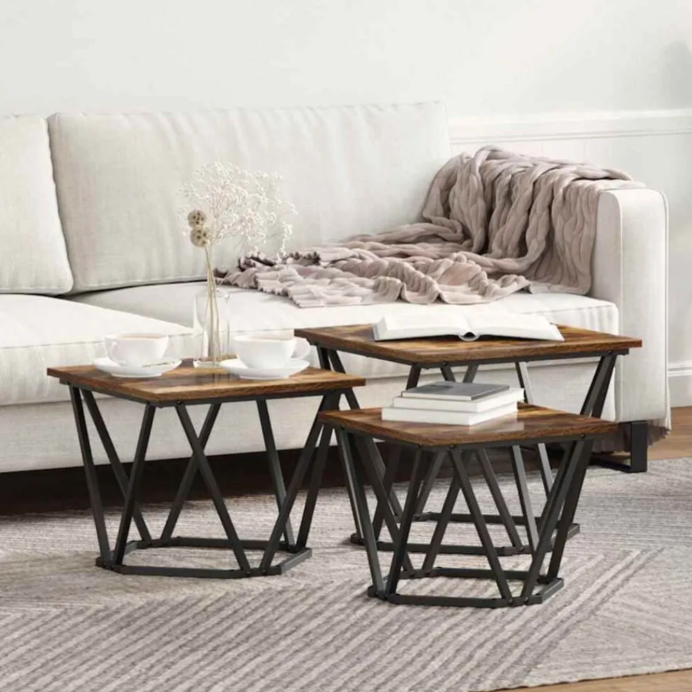 vidaXL Mesa de Café 3 pcs Madera Ingenierizada y Acero Roble ahumado Best