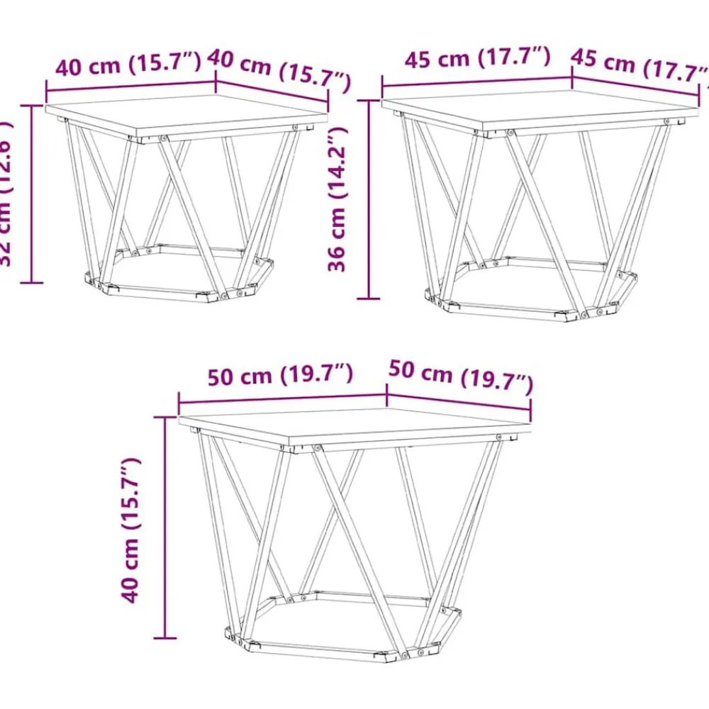 vidaXL Mesa de Café 3 pcs Madera Ingenierizada y Acero Roble ahumado Best
