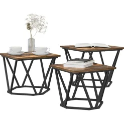 vidaXL Mesa de Café 3 pcs Madera Ingenierizada y Acero Roble ahumado Best