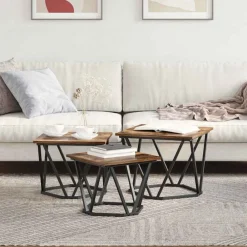 vidaXL Mesa de Café 3 pcs Madera Ingenierizada y Acero Roble ahumado Best