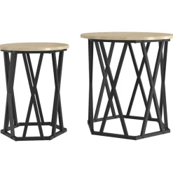 vidaXL Mesas-Mesa de Café 2 pcs Madera Ingenierizada y Acero