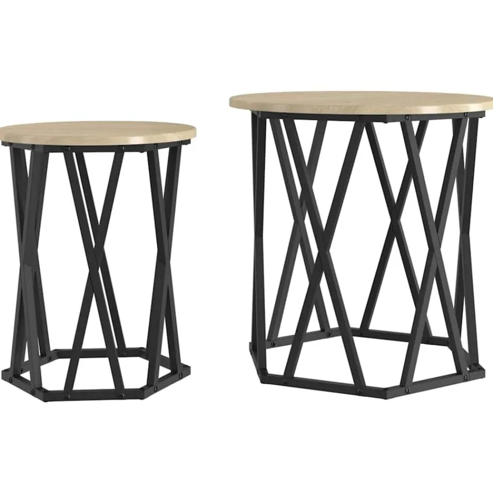 vidaXL Mesas-Mesa de Café 2 pcs Madera Ingenierizada y Acero