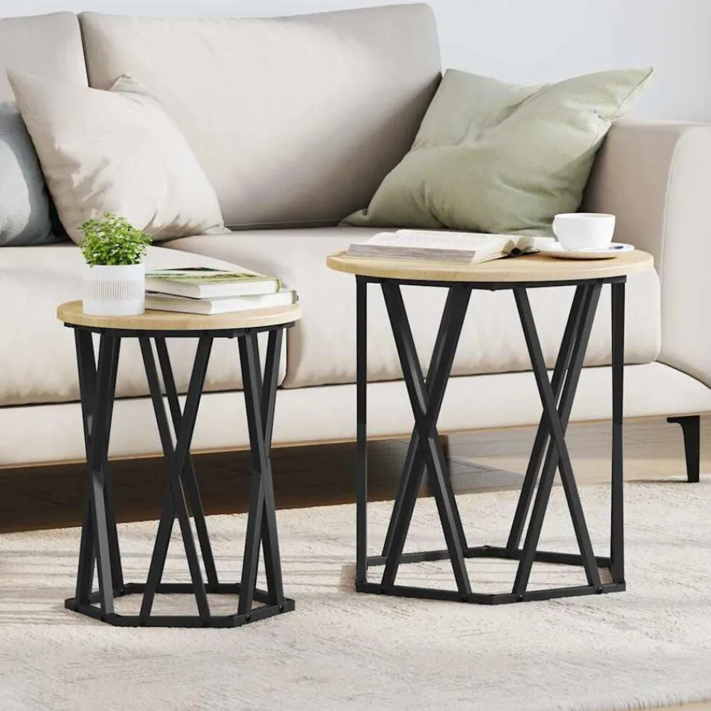 vidaXL Mesas-Mesa de Café 2 pcs Madera Ingenierizada y Acero