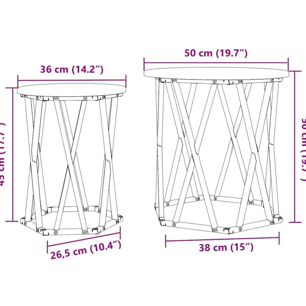 vidaXL Mesas-Mesa de Café 2 pcs Madera Ingenierizada y Acero