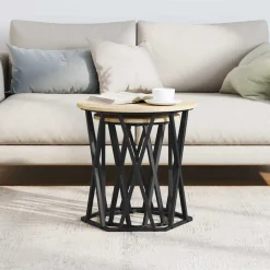 vidaXL Mesas-Mesa de Café 2 pcs Madera Ingenierizada y Acero