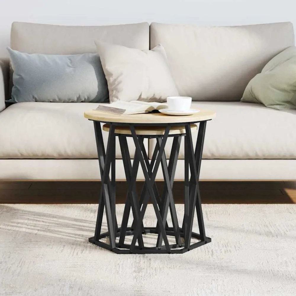 vidaXL Mesas-Mesa de Café 2 pcs Madera Ingenierizada y Acero