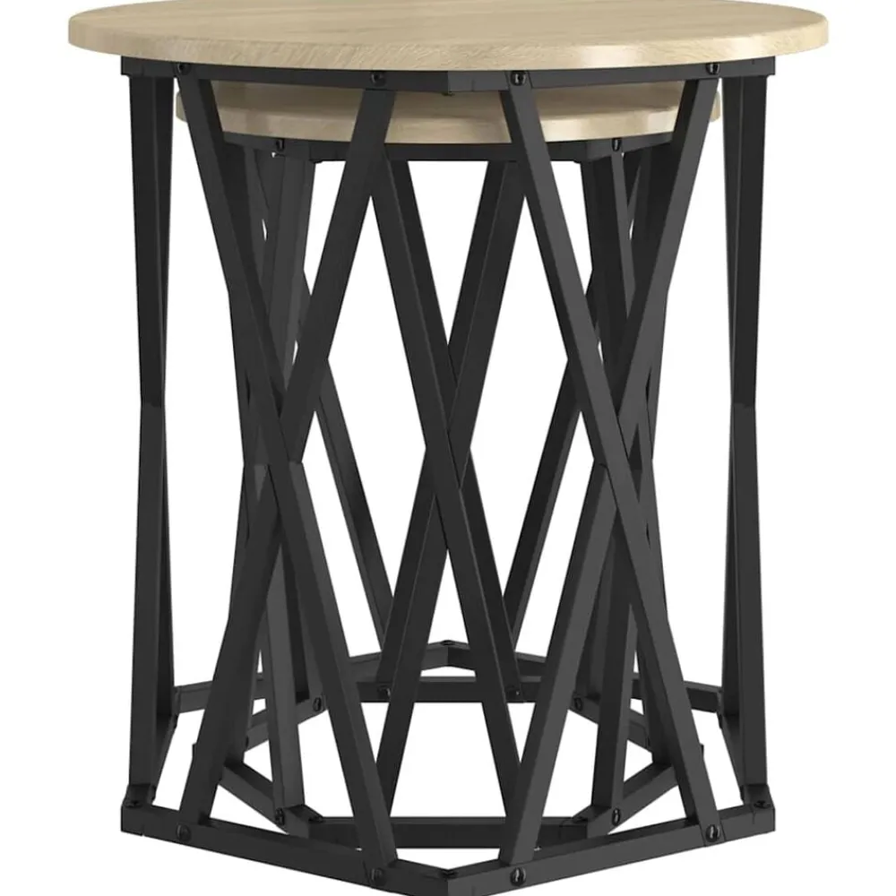 vidaXL Mesas-Mesa de Café 2 pcs Madera Ingenierizada y Acero