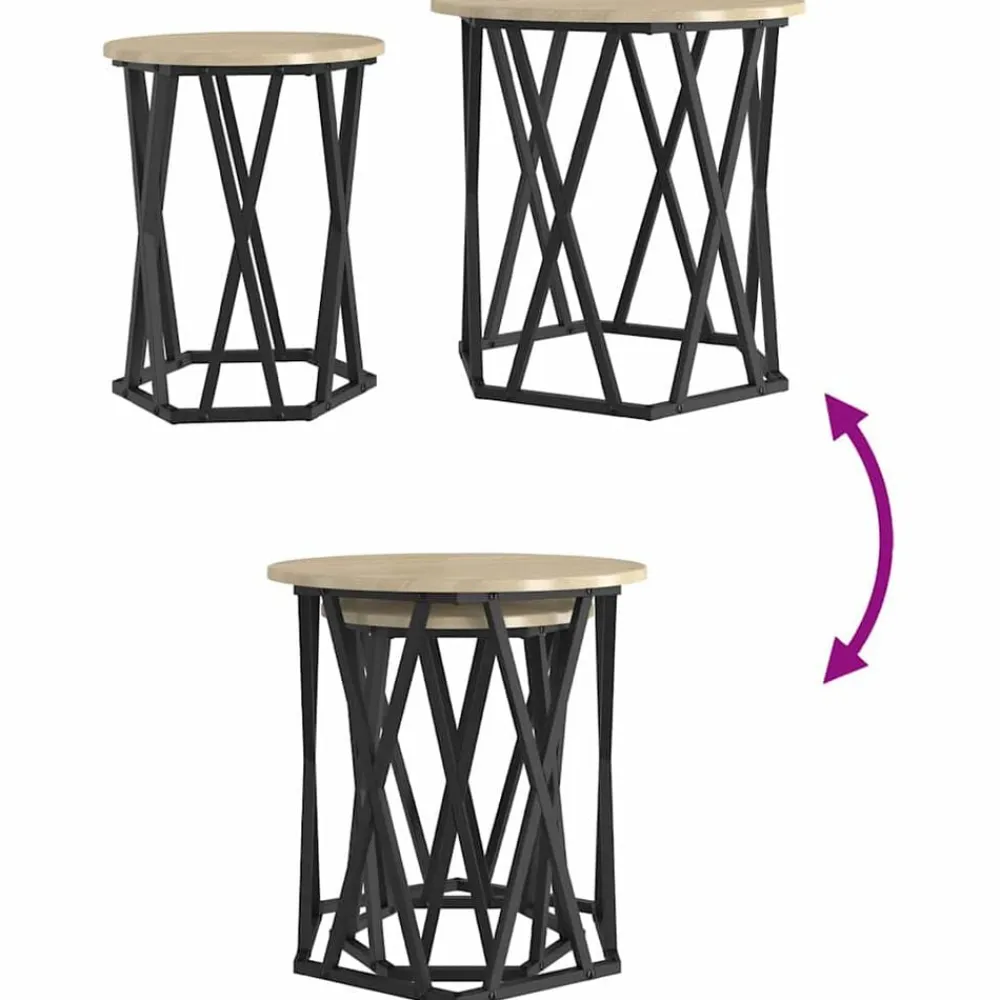 vidaXL Mesas-Mesa de Café 2 pcs Madera Ingenierizada y Acero