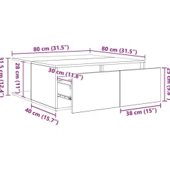 vidaXL Mesa de Café con cajón 80 x 80 x 31 cm Madera antigua Sale