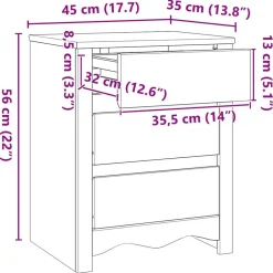 vidaXL Mesa de Café Drammen 45 x 35 x 56 cm Madera de pino macizo White Hot
