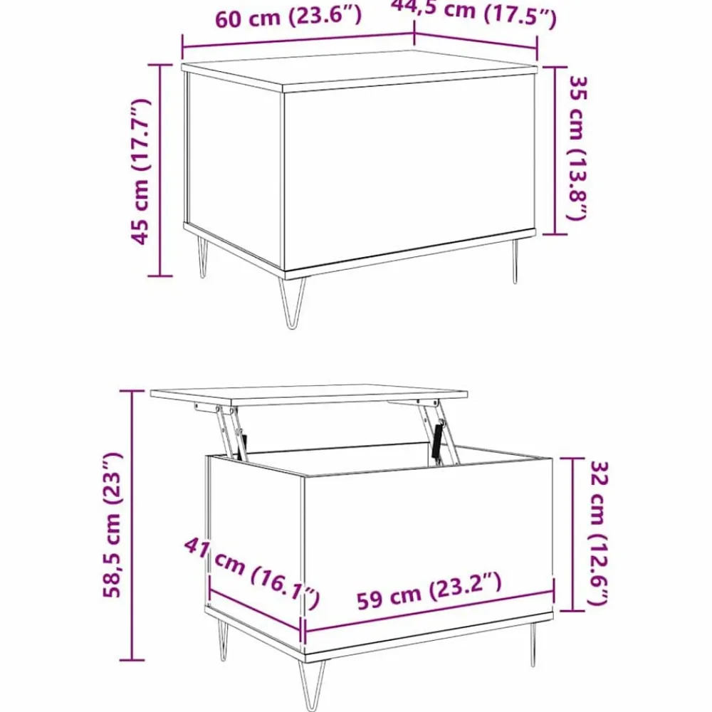 vidaXL Mesas-Mesa de Café 60 x 44,5 x 45 cm