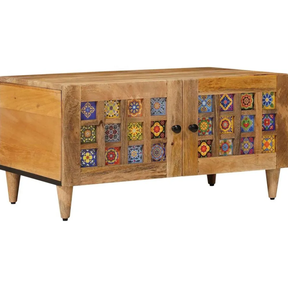 vidaXL Mesa de Café 80 x 50 x 40 cm Madera de mango maciza Natural Discount