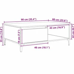 vidaXL Mesas-Mesa de Café 90 x 60 x 35 cm Madera contrachapada