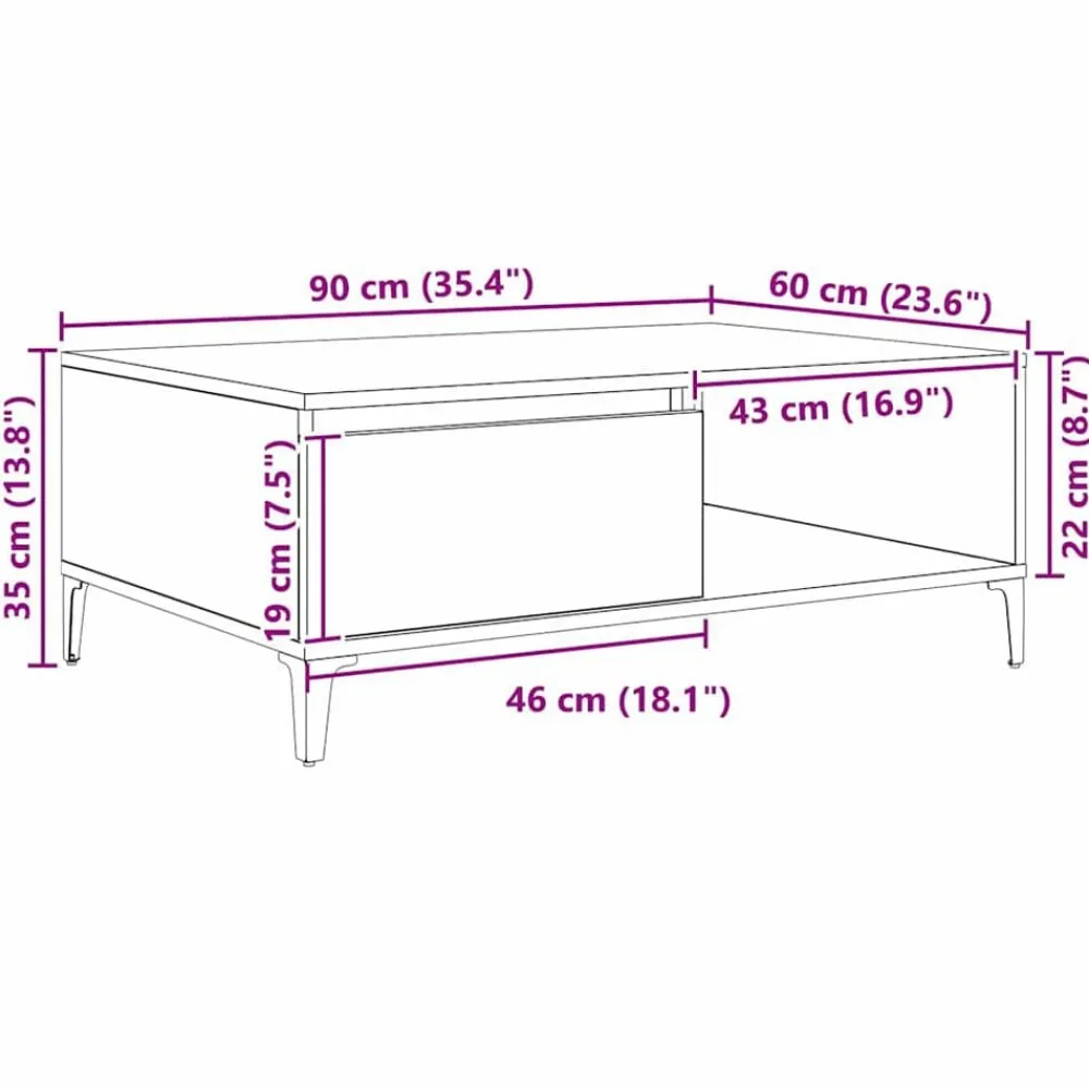 vidaXL Mesas-Mesa de Café 90 x 60 x 35 cm Madera contrachapada