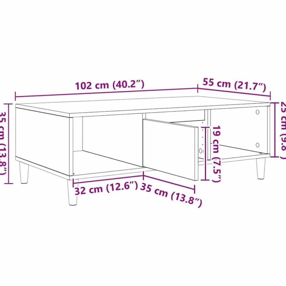 vidaXL Mesa de Café 102 x 55 x 35 cm Madera de ingeniería Roble Sonoma Clearance