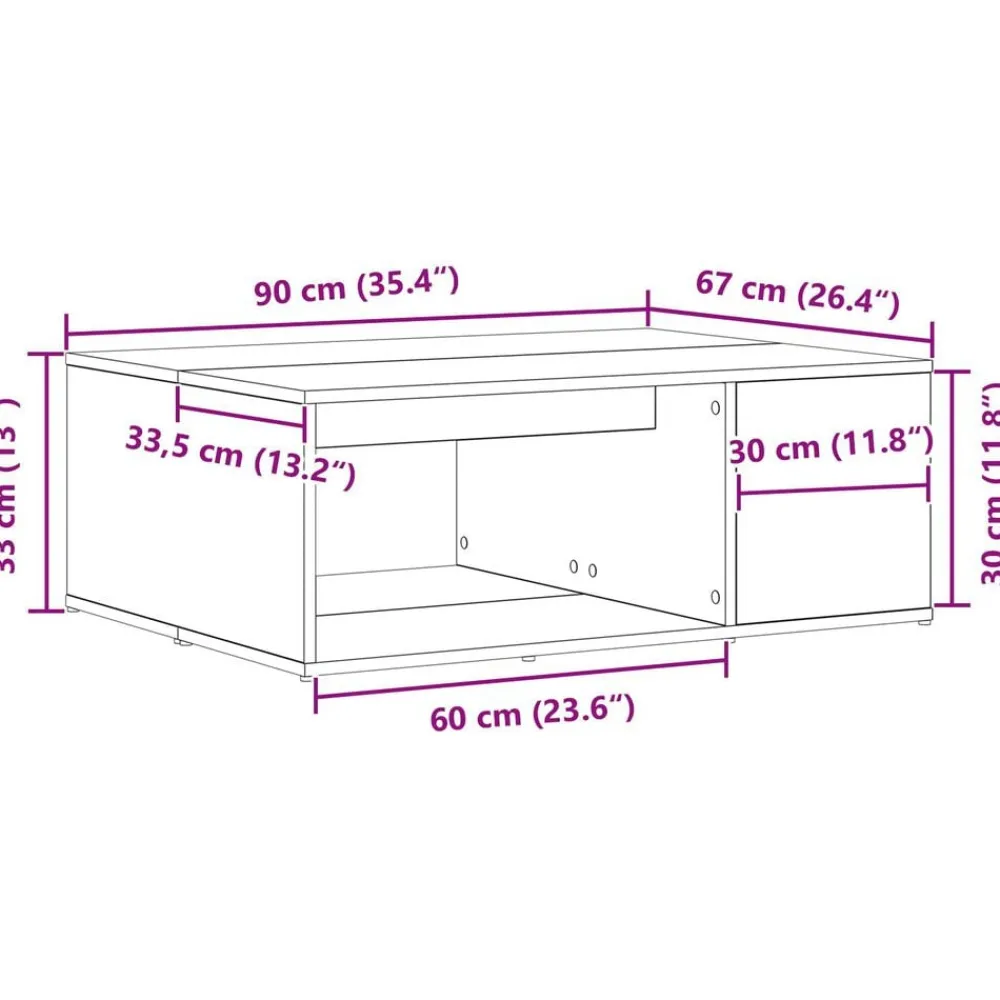 vidaXL Mesa de Café 90 x 67 x 33 cm Madera de ingeniería Roble negro Best