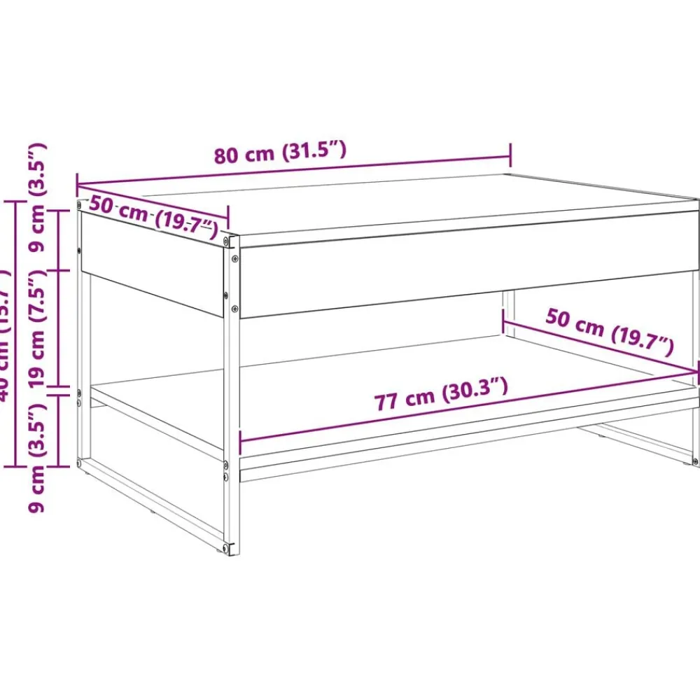 vidaXL Mesa de Café Sonoma 80 x 50 x 40 cm Madera contrachapada Roble Sonoma Best