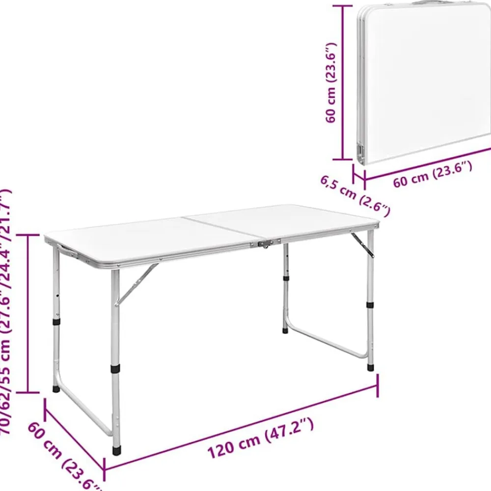 vidaXL Mesa de camping plegable ajustable con 4 taburetes 120x60 cm Online
