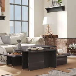 vidaXL Mesa de centro 2 pzas madera contrachapada gris 111,5x50x33cm Outlet