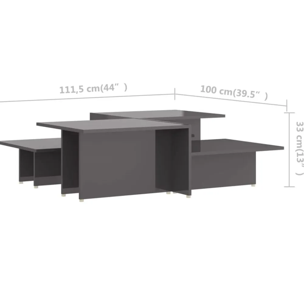 vidaXL Mesa de centro 2 pzas madera contrachapada gris 111,5x50x33cm Outlet