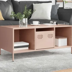 vidaXL Mesa de centro acero laminado en frío 101,5x50x43,5 cm Rosa
