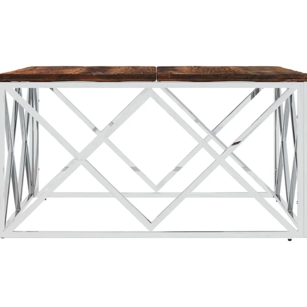 vidaXL Mesa de centro acero inoxidable y madera maciza reciclada Plateado Best