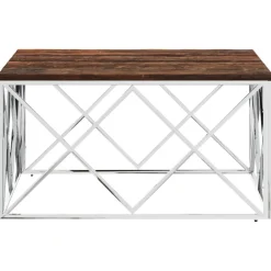 vidaXL Mesa de centro acero inoxidable y madera maciza reciclada Plateado Best