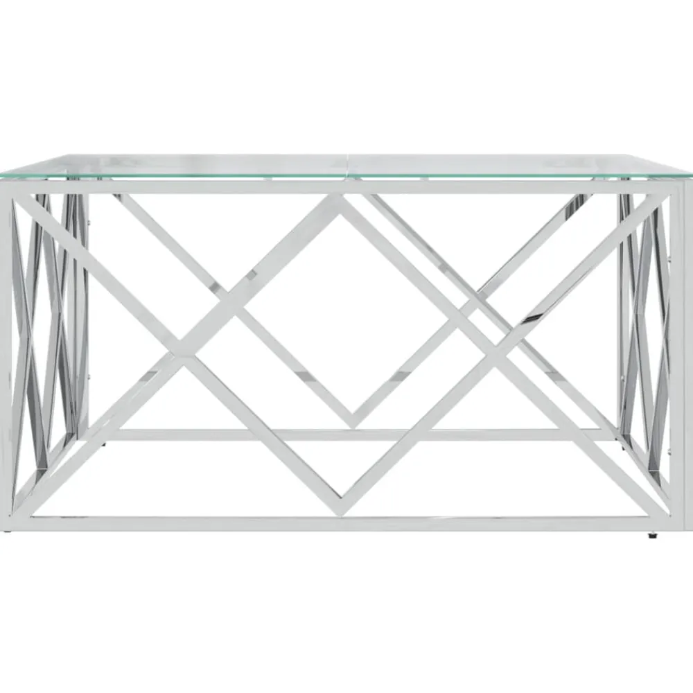 vidaXL Mesa de centro acero inoxidable y vidrio 80x80x40 cm Plateado Clearance