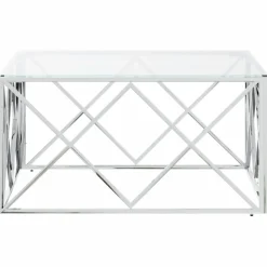 vidaXL Mesa de centro acero inoxidable y vidrio 80x80x40 cm Plateado Clearance