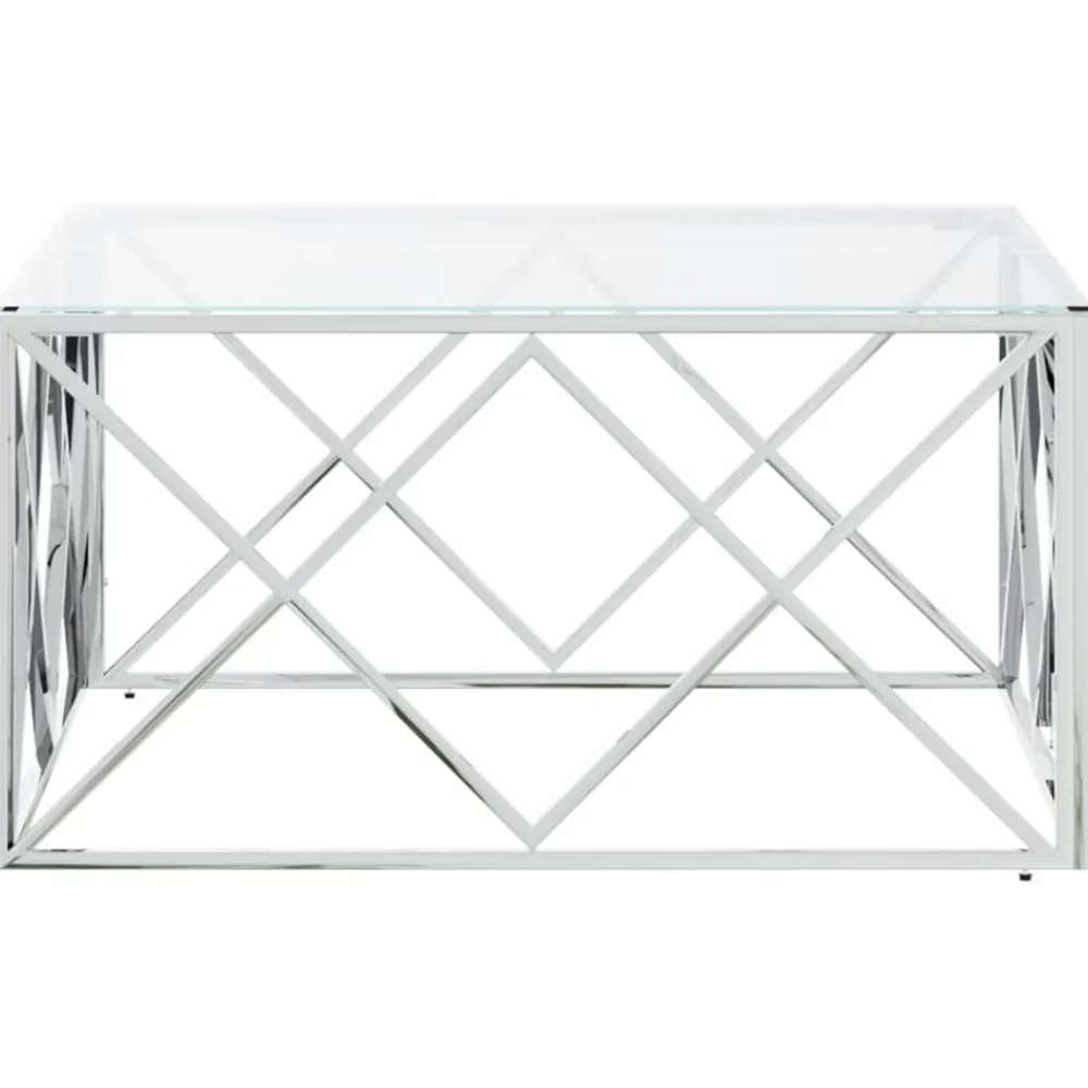 vidaXL Mesa de centro acero inoxidable y vidrio 80x80x40 cm Plateado Clearance
