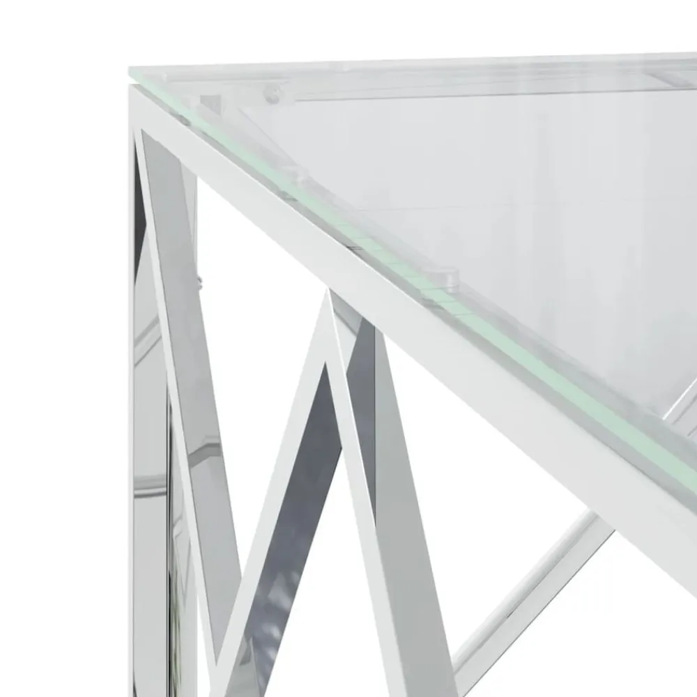 vidaXL Mesa de centro acero inoxidable y vidrio 80x80x40 cm Plateado Clearance