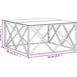 vidaXL Mesa de centro acero inoxidable y vidrio 80x80x40 cm Plateado Clearance