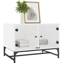 vidaXL Mesas-Mesa de centro con puertas de vidrio blanca 68,5x50x50 cm