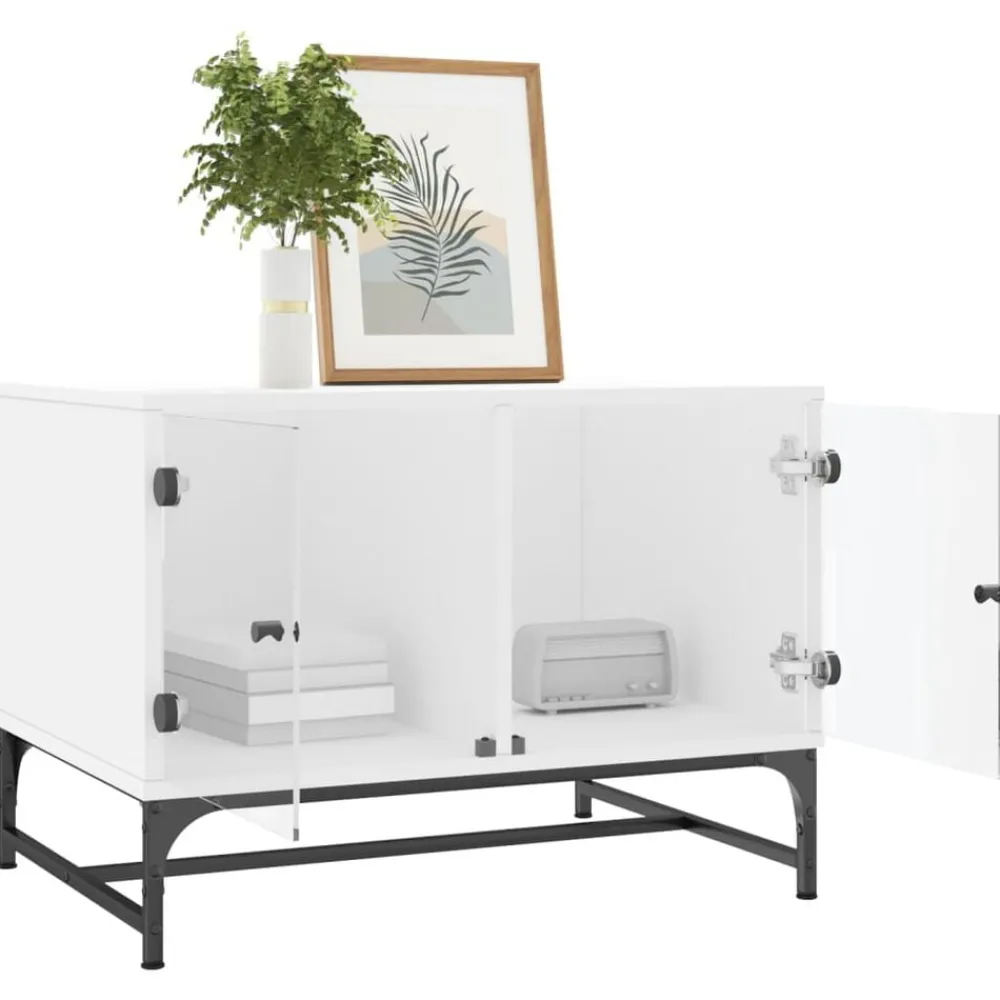 vidaXL Mesas-Mesa de centro con puertas de vidrio blanca 68,5x50x50 cm
