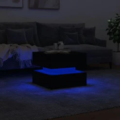 vidaXL Mesa de centro con luces LED 50x50x40 cm Negro Discount