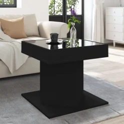 vidaXL Mesas-Mesa de centro con luz LED madera ingeniería negra 50x50x45 cm