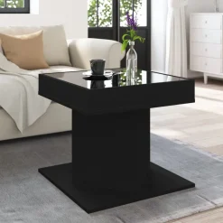 vidaXL Mesas-Mesa de centro con luz LED madera ingeniería negra 50x50x45 cm
