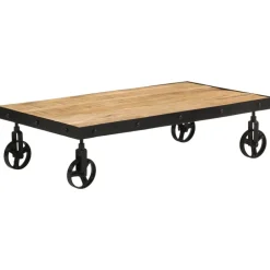 vidaXL Mesa de centro con ruedas madera maciza de mango 100x55x26 cm Online