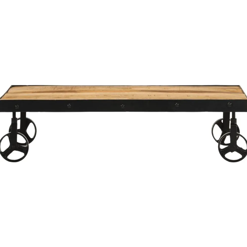 vidaXL Mesa de centro con ruedas madera maciza de mango 100x55x26 cm Online