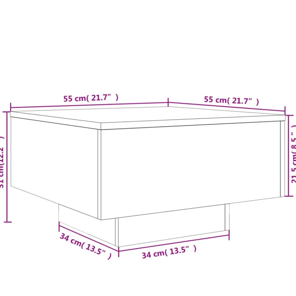 vidaXL Mesas-Mesa de centro con luces LED 55x55x31 cm