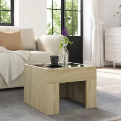 vidaXL Mesa de centro con Infinity LED 40x40x30 cm Roble Sonoma
