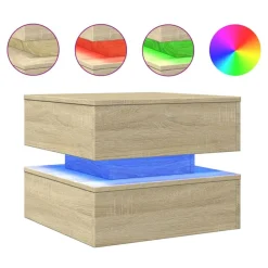 vidaXL Mesa de centro con luces LED 50x50x40 cm Roble Sonoma Clearance