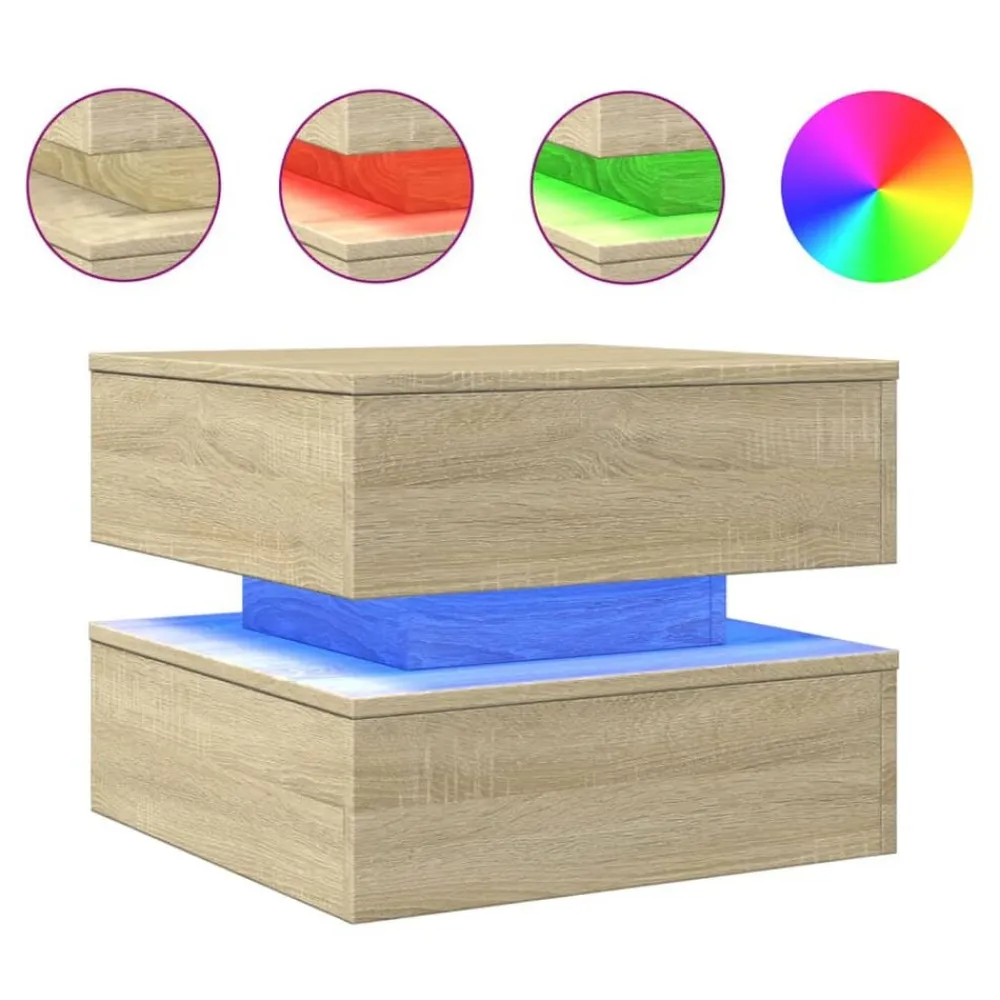 vidaXL Mesa de centro con luces LED 50x50x40 cm Roble Sonoma Clearance