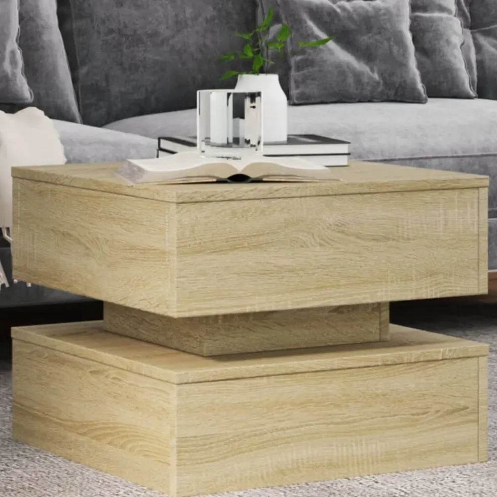 vidaXL Mesa de centro con luces LED 50x50x40 cm Roble Sonoma Clearance