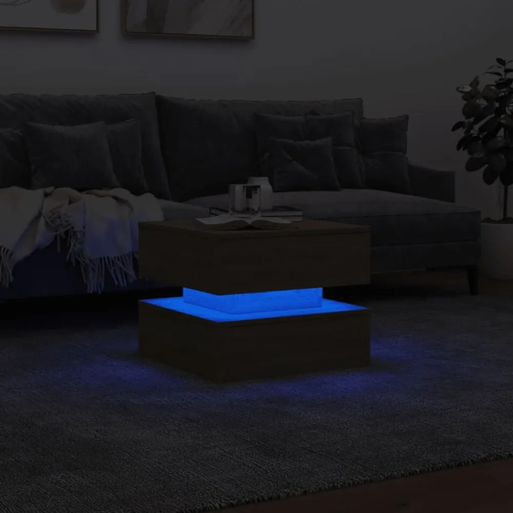 vidaXL Mesa de centro con luces LED 50x50x40 cm Roble Sonoma Clearance
