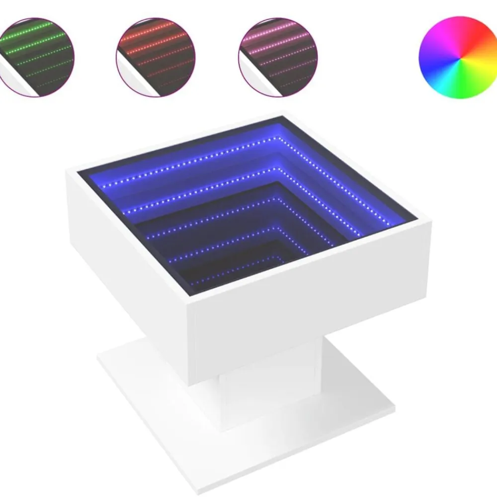 vidaXL Mesa de centro con luz LED madera ingeniería blanca 50x50x45 cm Blanco Best