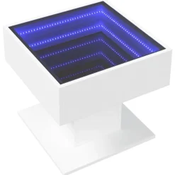 vidaXL Mesa de centro con luz LED madera ingeniería blanca 50x50x45 cm Blanco Best